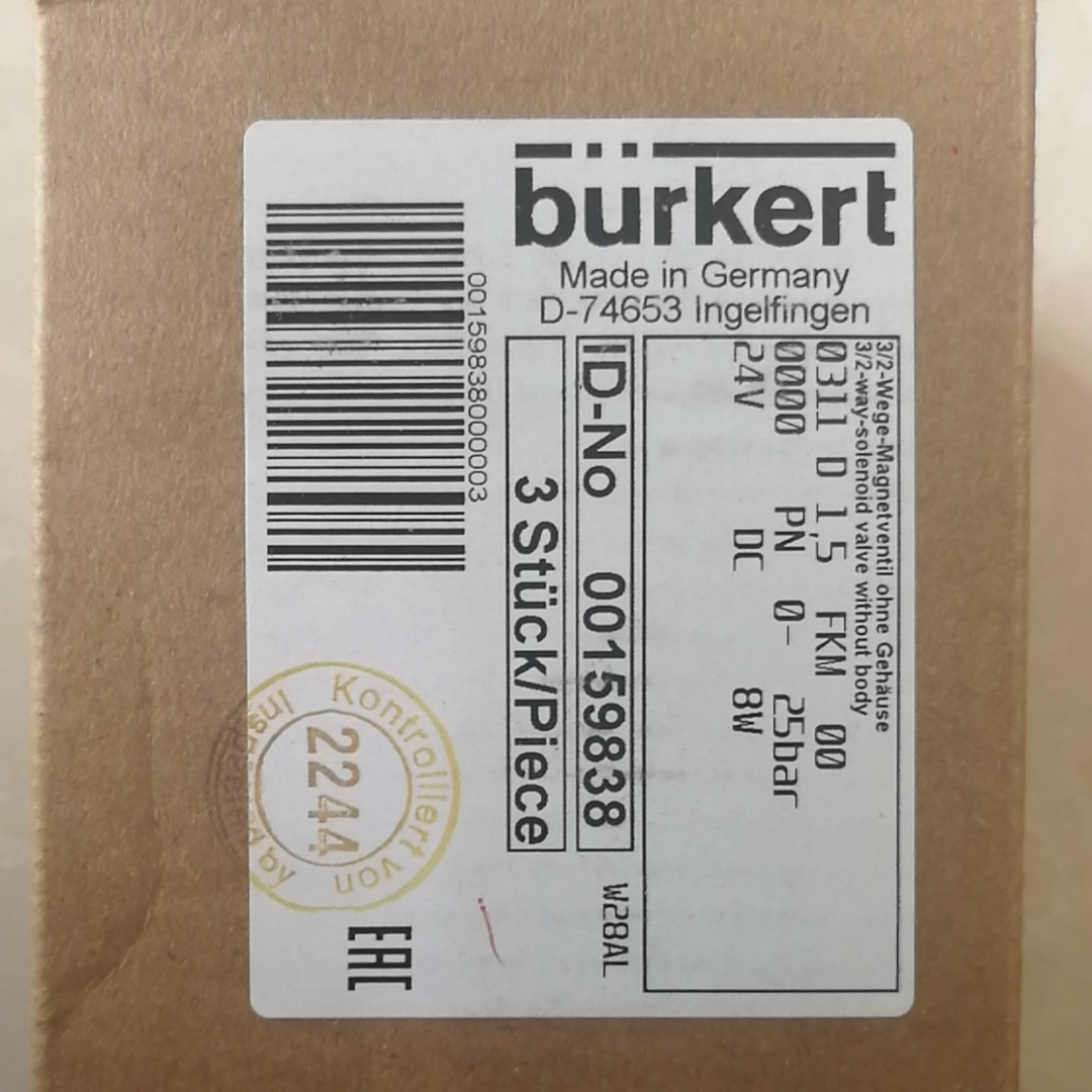原装宝帝0311电磁阀线圈burkert-159838 FKM